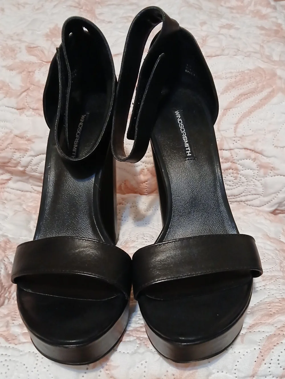 Windsor Smith Black Platform Ankle-Strap Heels
